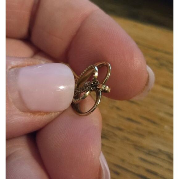 Vintage 14K GF Heart Diamond Pendant Necklace PPC 3d Raised Double Heart - Picture 4 of 11